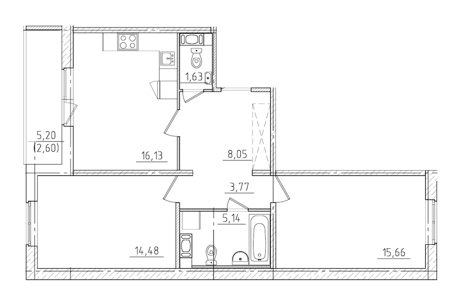 2-комнатная квартира 70.06 м², 2/9 эт., ЖК «IQ Гатчина 3»